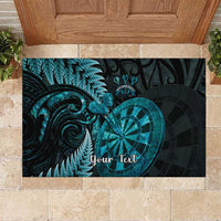 Personalised New Zealand Darts Rubber Doormat Happiness Is A Tight Threesome Maori Paua Shell LT14 Turquoise - Polynesian Pride