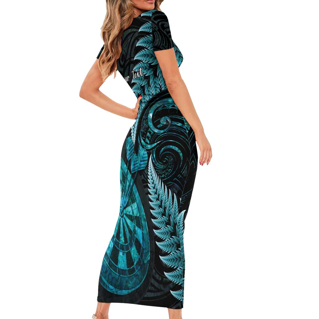 Personalised New Zealand Darts Short Sleeve Bodycon Dress Happiness Is A Tight Threesome Maori Paua Shell