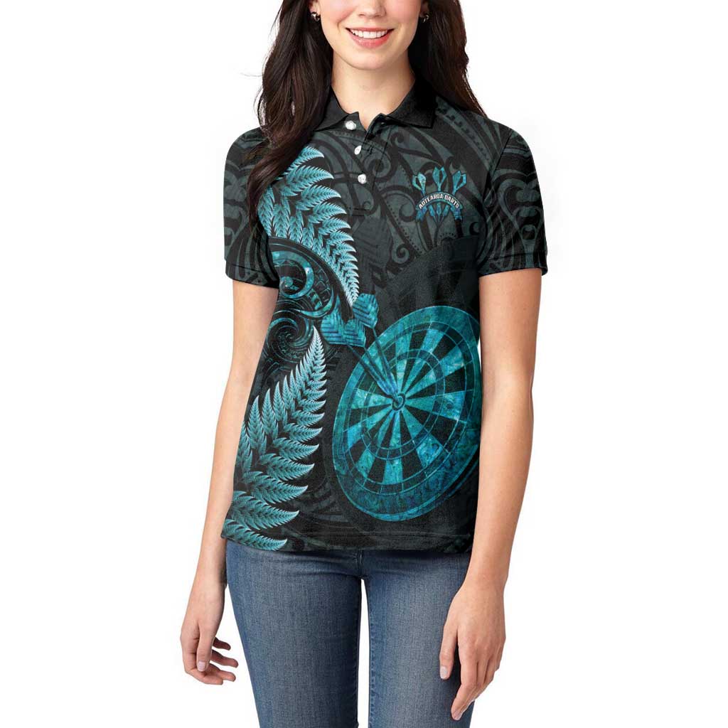 Personalised New Zealand Darts Women Polo Shirt Happiness Is A Tight Threesome Maori Paua Shell