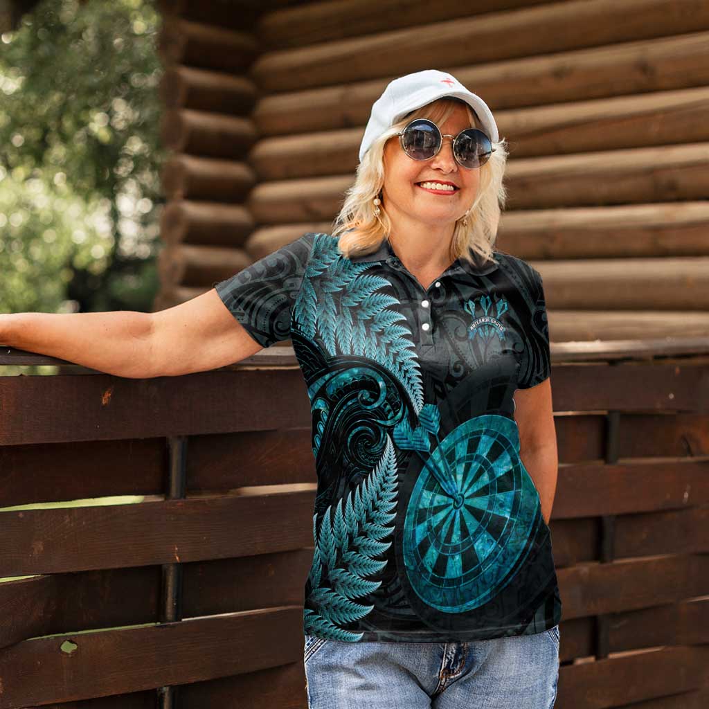 Personalised New Zealand Darts Women Polo Shirt Happiness Is A Tight Threesome Maori Paua Shell