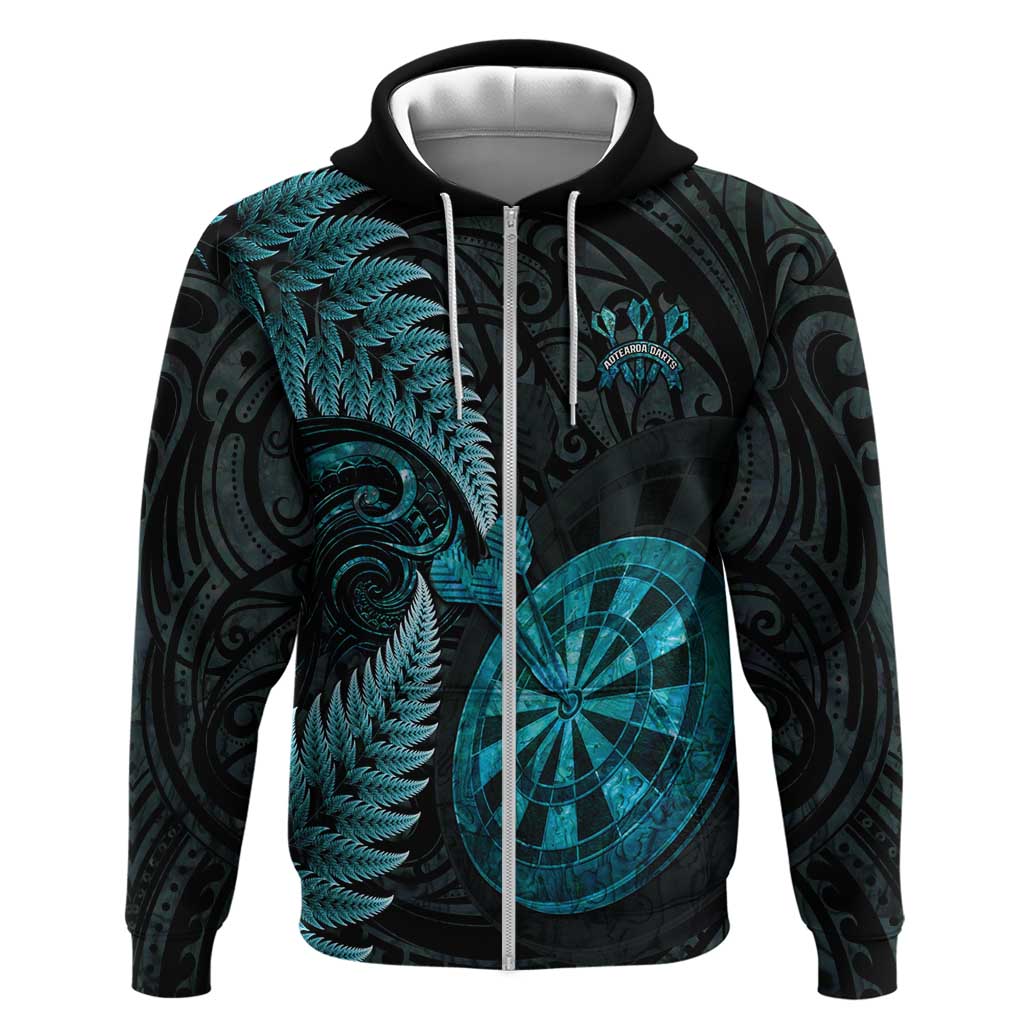 Personalised New Zealand Darts Zip Hoodie Happiness Is A Tight Threesome Maori Paua Shell