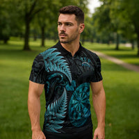 Personalised New Zealand Darts Zipper Polo Shirt Happiness Is A Tight Threesome Maori Paua Shell - Polynesian Pride