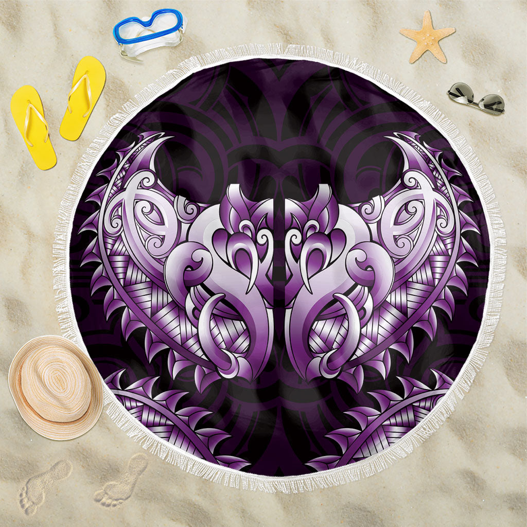 New Zealand Ta Moko Beach Blanket Aotearoa Maori Chest Tattoo Purple LT14 One Size 150cm Purple - Polynesian Pride