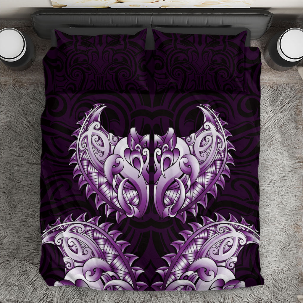 New Zealand Ta Moko Bedding Set Aotearoa Maori Chest Tattoo Purple