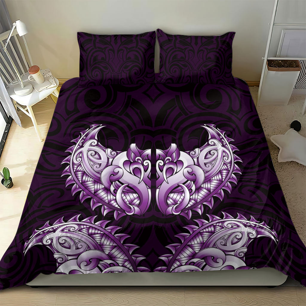New Zealand Ta Moko Bedding Set Aotearoa Maori Chest Tattoo Purple