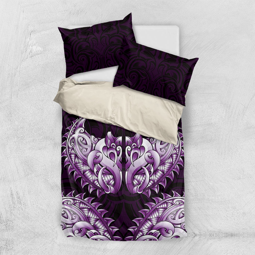 New Zealand Ta Moko Bedding Set Aotearoa Maori Chest Tattoo Purple