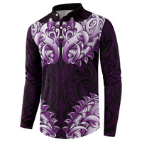 New Zealand Ta Moko Button Sweatshirt Aotearoa Maori Chest Tattoo Purple