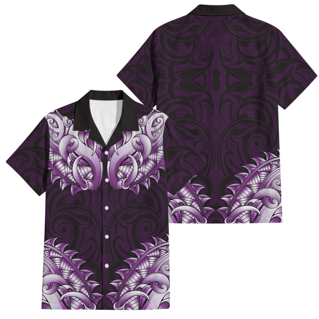 New Zealand Ta Moko Family Matching Mermaid Dress and Hawaiian Shirt Aotearoa Maori Chest Tattoo Purple