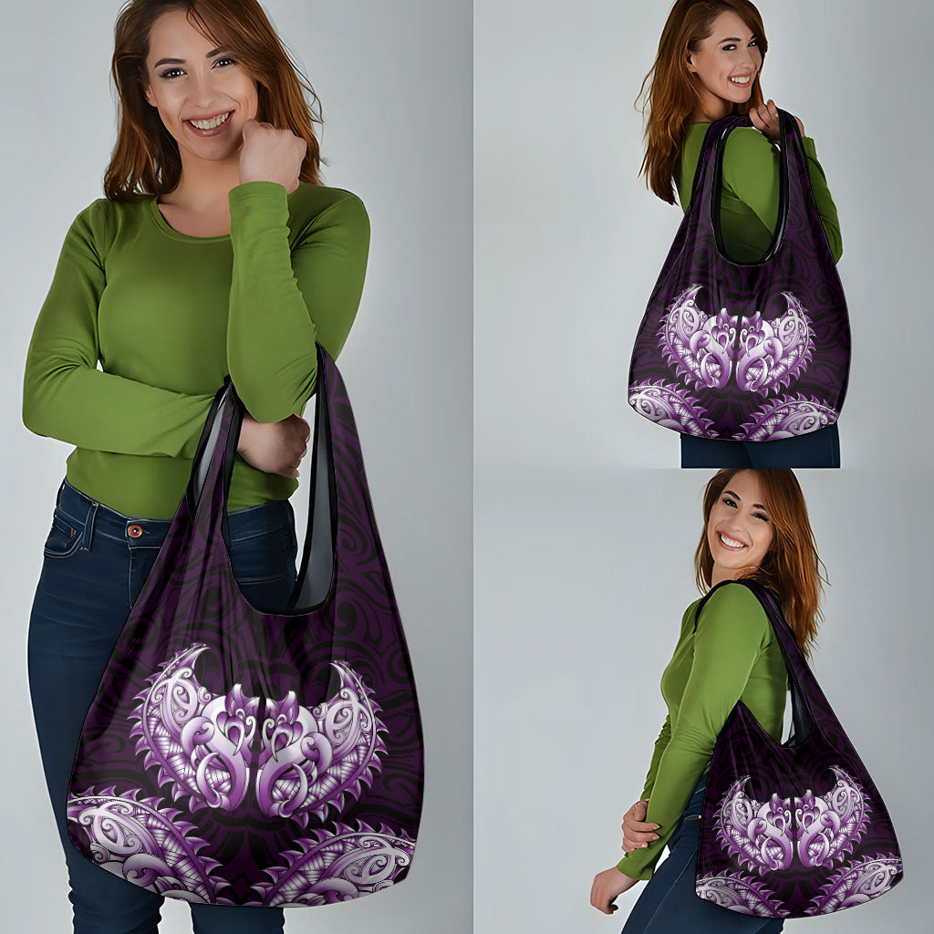 New Zealand Ta Moko Grocery Bag Aotearoa Maori Chest Tattoo Purple