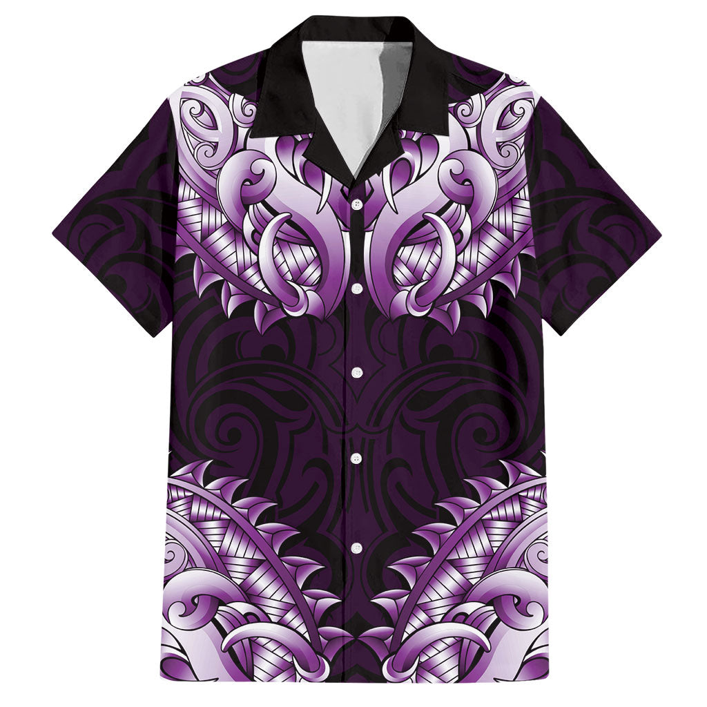 New Zealand Ta Moko Hawaiian Shirt Aotearoa Maori Chest Tattoo Purple