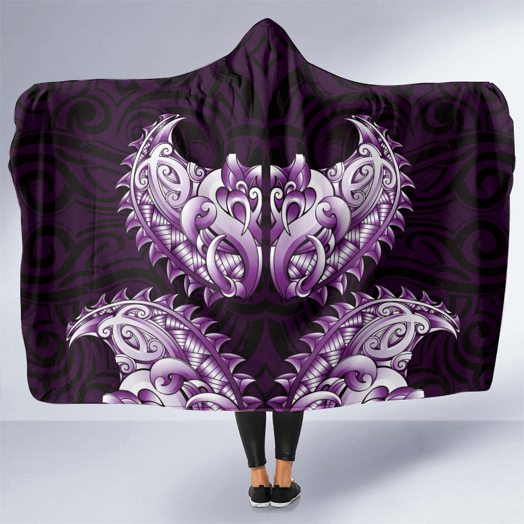 New Zealand Ta Moko Hooded Blanket Aotearoa Maori Chest Tattoo Purple