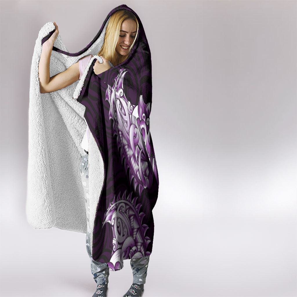 New Zealand Ta Moko Hooded Blanket Aotearoa Maori Chest Tattoo Purple
