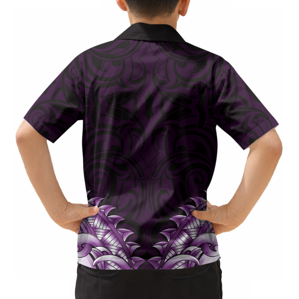 New Zealand Ta Moko Kid Hawaiian Shirt Aotearoa Maori Chest Tattoo Purple LT14 - Polynesian Pride