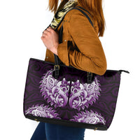 New Zealand Ta Moko Leather Tote Bag Aotearoa Maori Chest Tattoo Purple