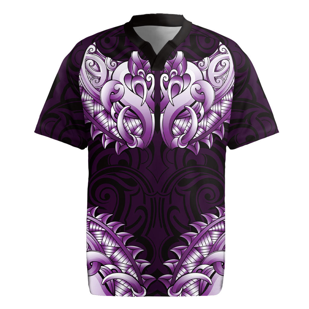 New Zealand Ta Moko Rugby Jersey Aotearoa Maori Chest Tattoo Purple