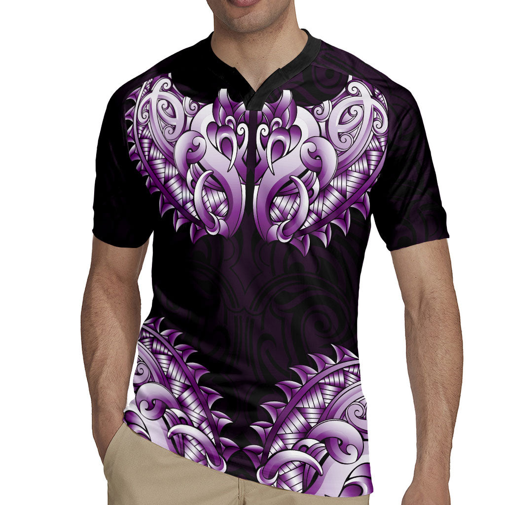 New Zealand Ta Moko Rugby Jersey Aotearoa Maori Chest Tattoo Purple