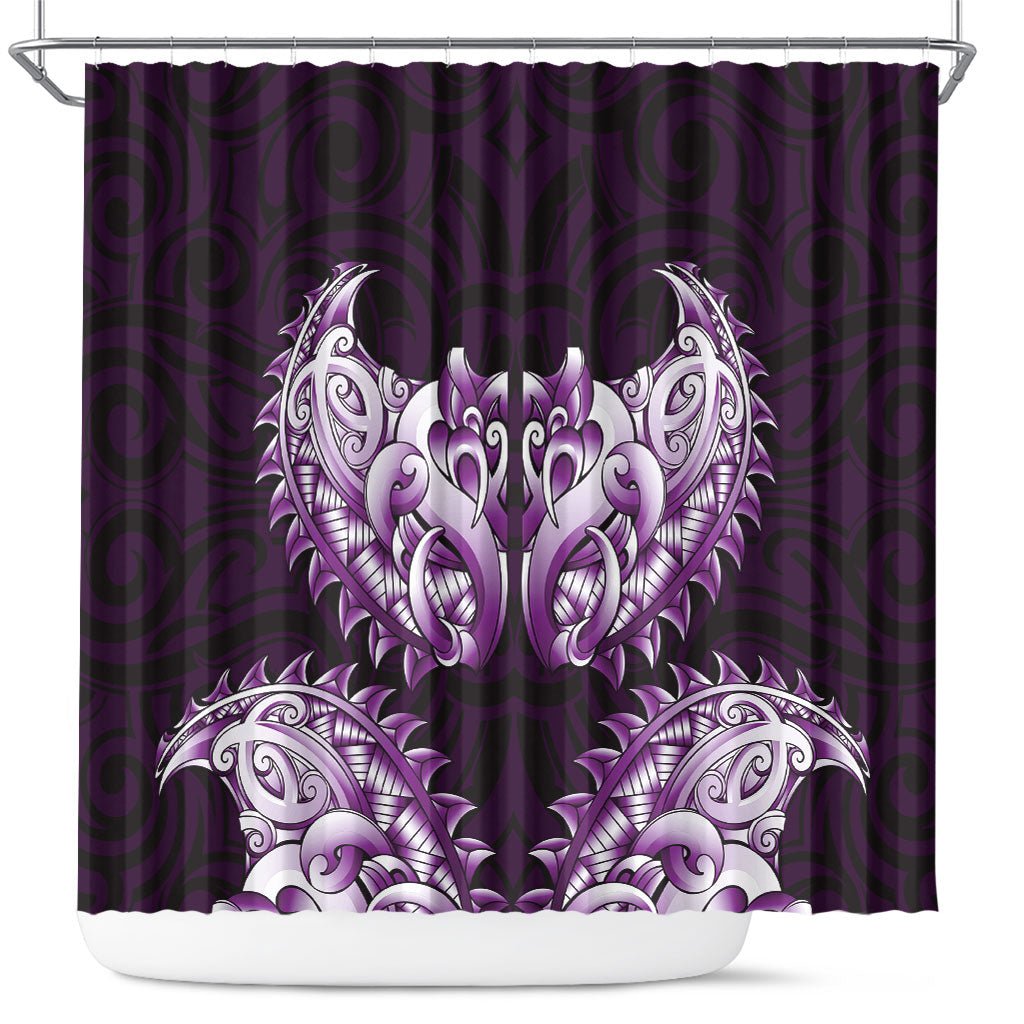 New Zealand Ta Moko Shower Curtain Aotearoa Maori Chest Tattoo Purple