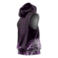 New Zealand Ta Moko Sleeveless Hoodie Aotearoa Maori Chest Tattoo Purple