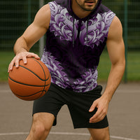 New Zealand Ta Moko Sleeveless Hoodie Aotearoa Maori Chest Tattoo Purple