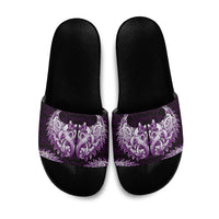 New Zealand Ta Moko Slide Sandals Aotearoa Maori Chest Tattoo Purple