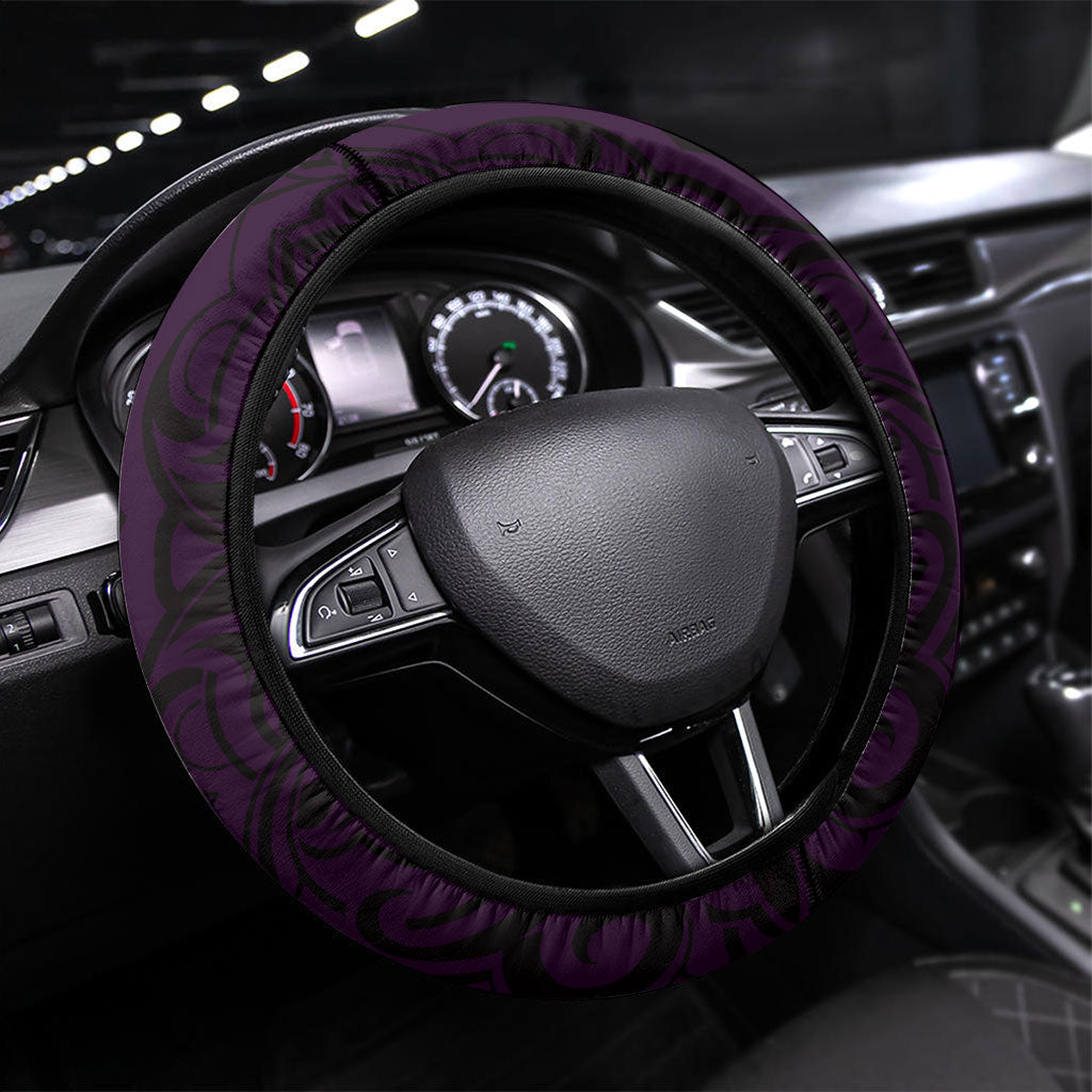 New Zealand Ta Moko Steering Wheel Cover Aotearoa Maori Chest Tattoo Purple
