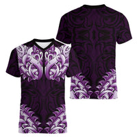 New Zealand Ta Moko Women V-Neck T-Shirt Aotearoa Maori Chest Tattoo Purple