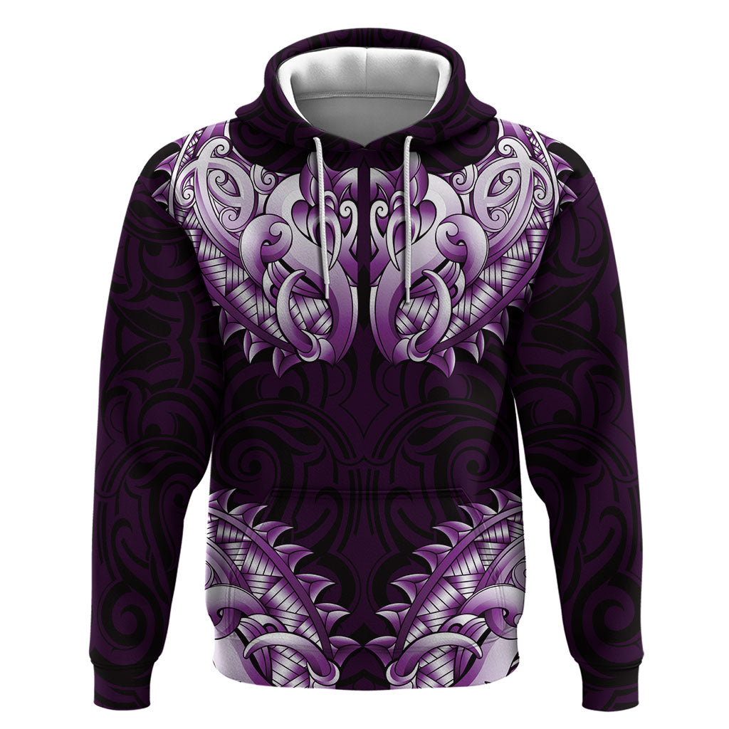 New Zealand Ta Moko Zip Hoodie Aotearoa Maori Chest Tattoo Purple