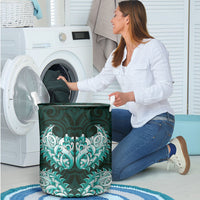New Zealand Ta Moko Laundry Basket Aotearoa Maori Chest Tattoo Turquoise