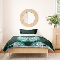 New Zealand Ta Moko Bedding Set Aotearoa Maori Chest Tattoo Turquoise