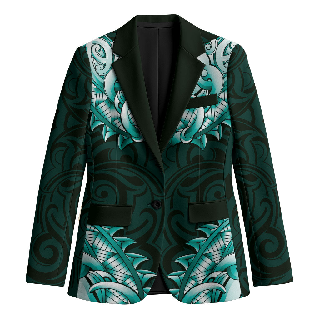 New Zealand Ta Moko Blazer Aotearoa Maori Chest Tattoo Turquoise LT14 Unisex Turquoise - Polynesian Pride