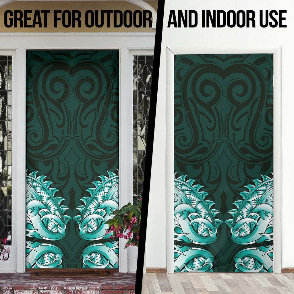 New Zealand Ta Moko Door Cover Aotearoa Maori Chest Tattoo Turquoise