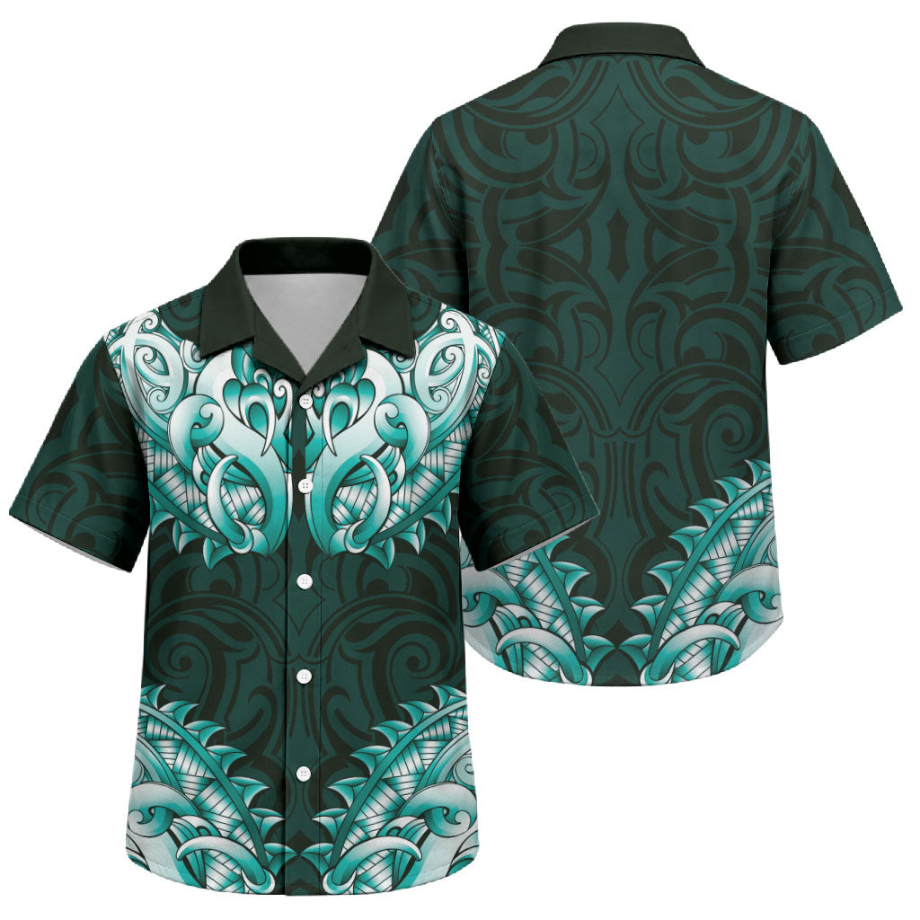 New Zealand Ta Moko Family Matching Long Sleeve Bodycon Dress and Hawaiian Shirt Aotearoa Maori Chest Tattoo Turquoise