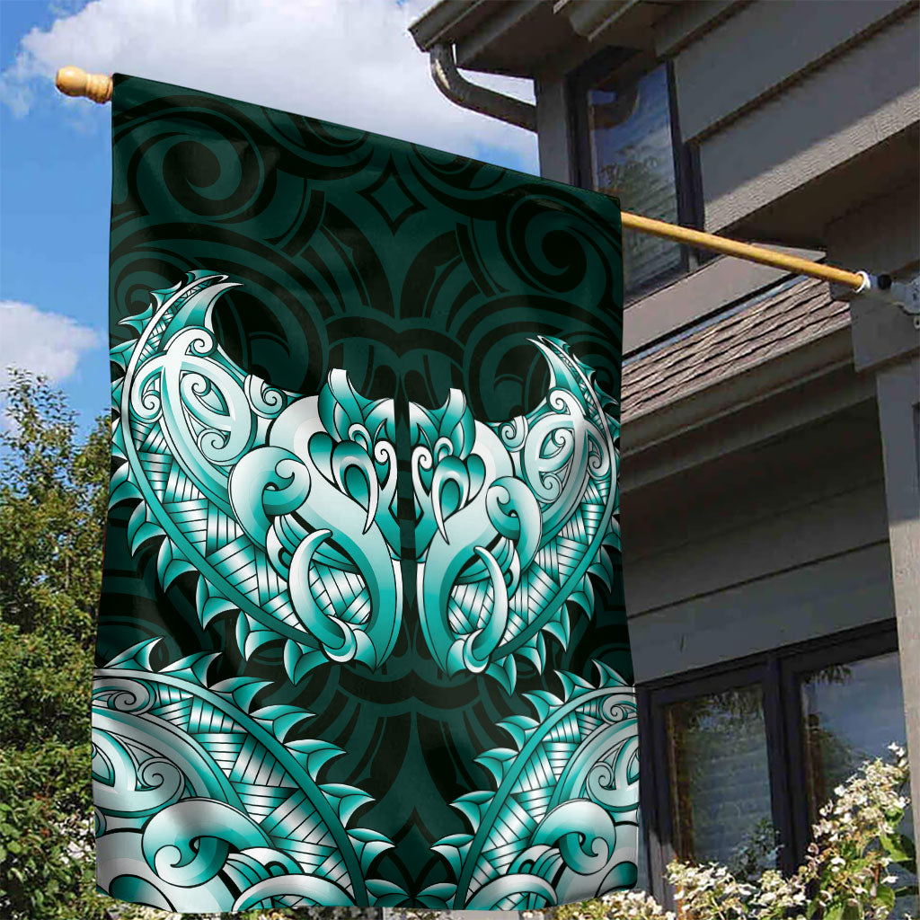 New Zealand Ta Moko Garden Flag Aotearoa Maori Chest Tattoo Turquoise