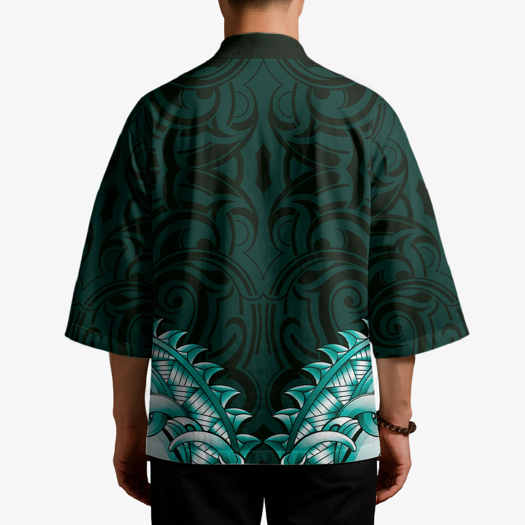 New Zealand Ta Moko Kimono Aotearoa Maori Chest Tattoo Turquoise