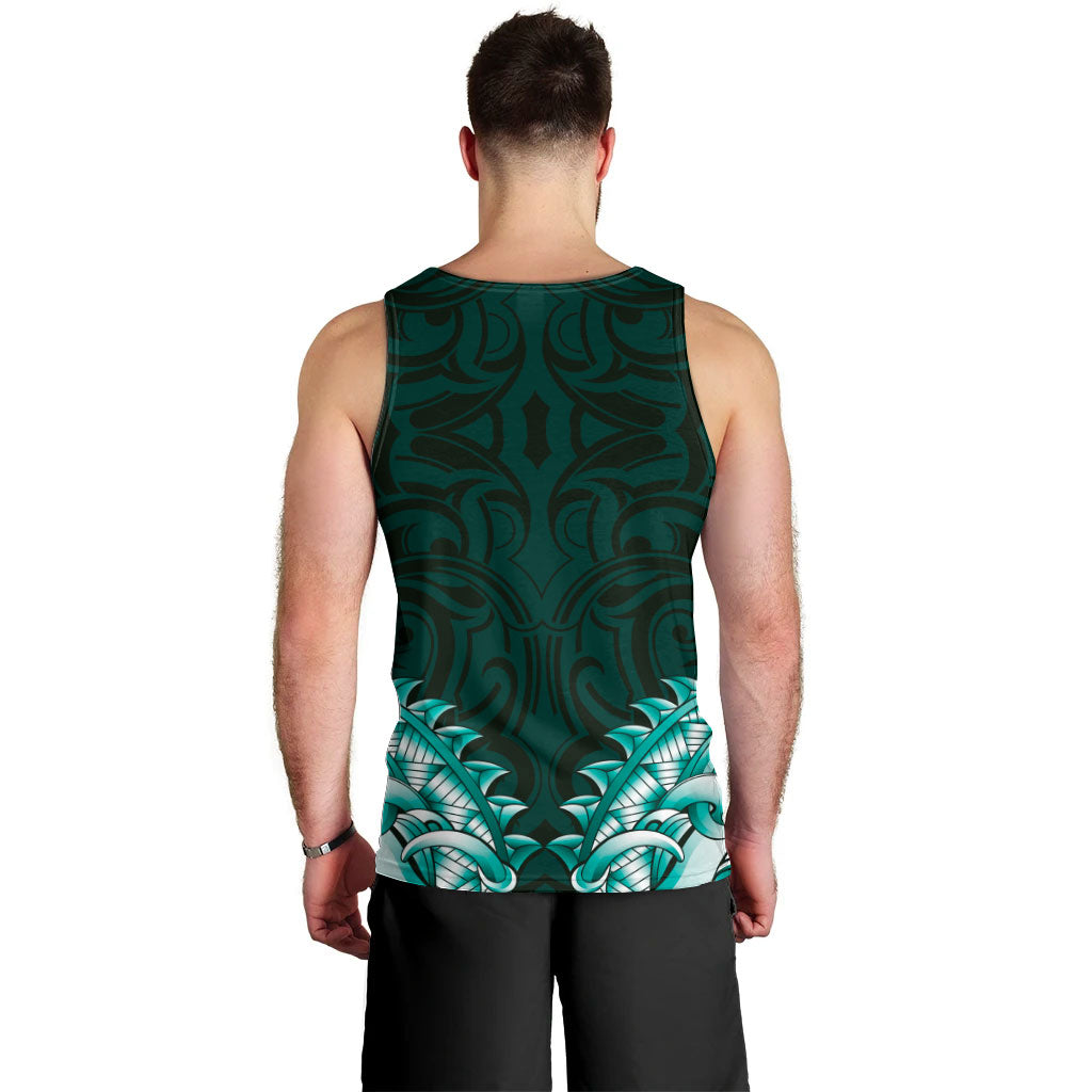 New Zealand Ta Moko Men Tank Top Aotearoa Maori Chest Tattoo Turquoise