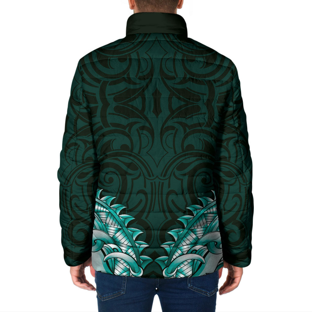 New Zealand Ta Moko Padded Jacket Aotearoa Maori Chest Tattoo Turquoise