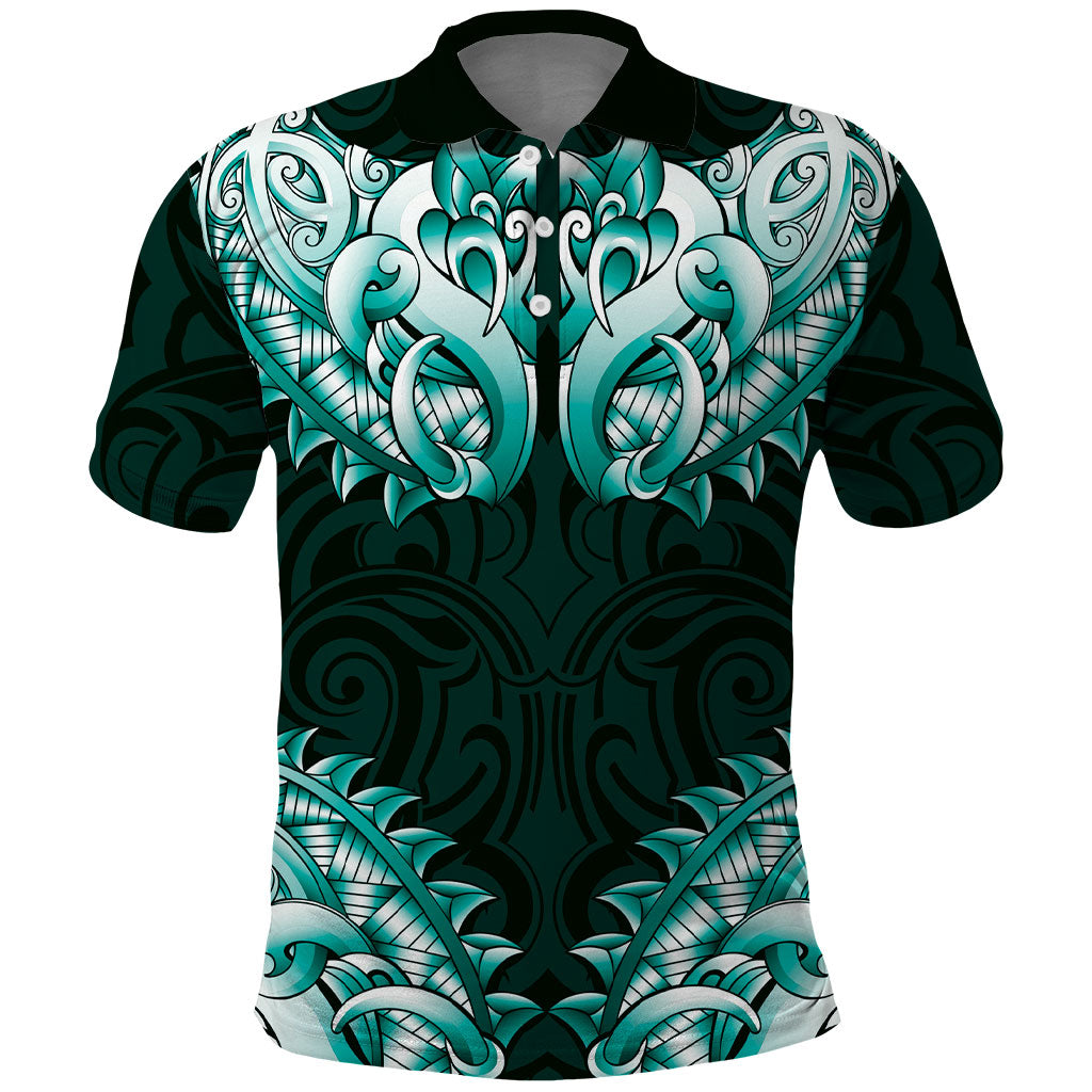 New Zealand Ta Moko Polo Shirt Aotearoa Maori Chest Tattoo Turquoise