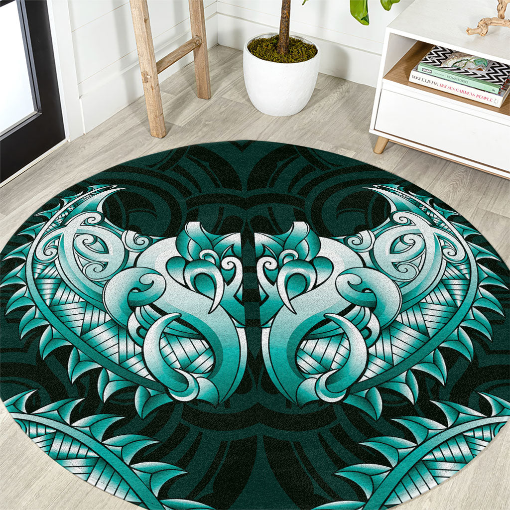New Zealand Ta Moko Round Carpet Aotearoa Maori Chest Tattoo Turquoise