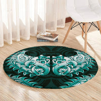New Zealand Ta Moko Round Carpet Aotearoa Maori Chest Tattoo Turquoise