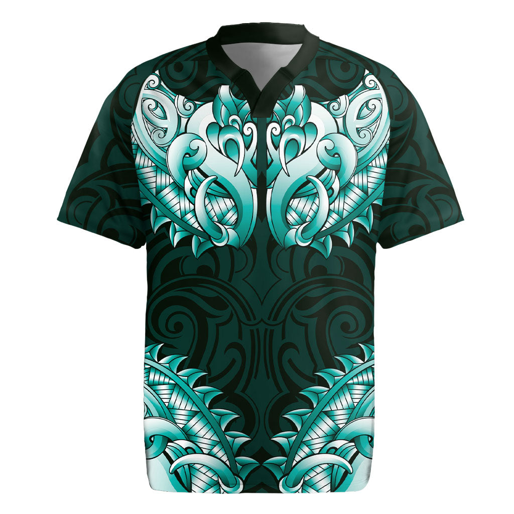 New Zealand Ta Moko Rugby Jersey Aotearoa Maori Chest Tattoo Turquoise