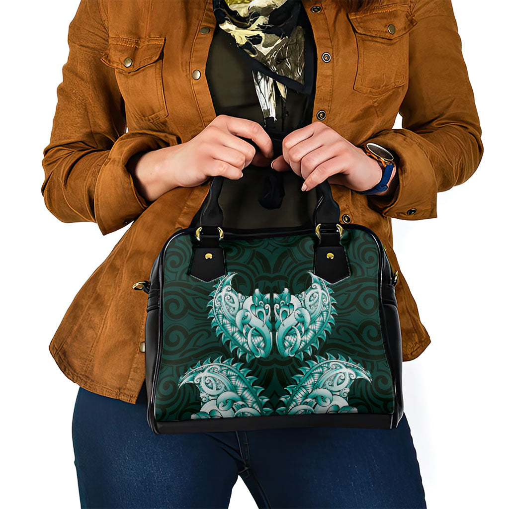 New Zealand Ta Moko Shoulder Handbag Aotearoa Maori Chest Tattoo Turquoise