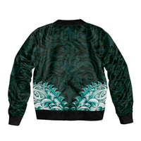 New Zealand Ta Moko Sleeve Zip Bomber Jacket Aotearoa Maori Chest Tattoo Turquoise