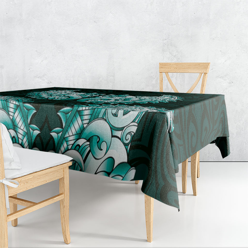 New Zealand Ta Moko Tablecloth Aotearoa Maori Chest Tattoo Turquoise