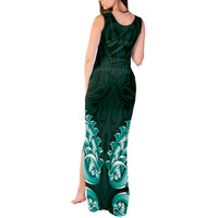 New Zealand Ta Moko Tank Maxi Dress Aotearoa Maori Chest Tattoo Turquoise