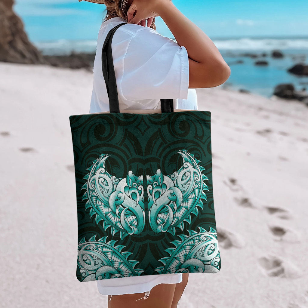New Zealand Ta Moko Tote Bag Aotearoa Maori Chest Tattoo Turquoise