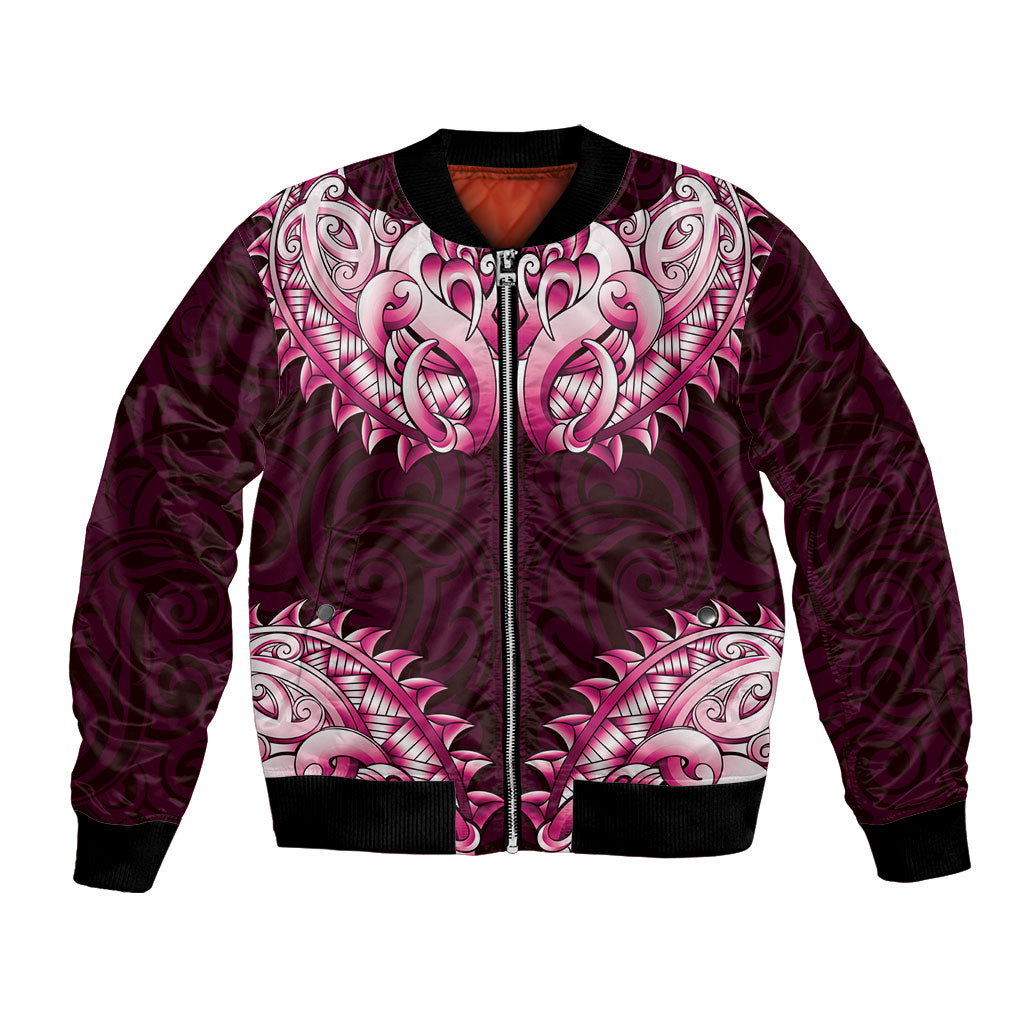 New Zealand Ta Moko Bomber Jacket Aotearoa Maori Chest Tattoo Pink LT14 Unisex Pink - Polynesian Pride