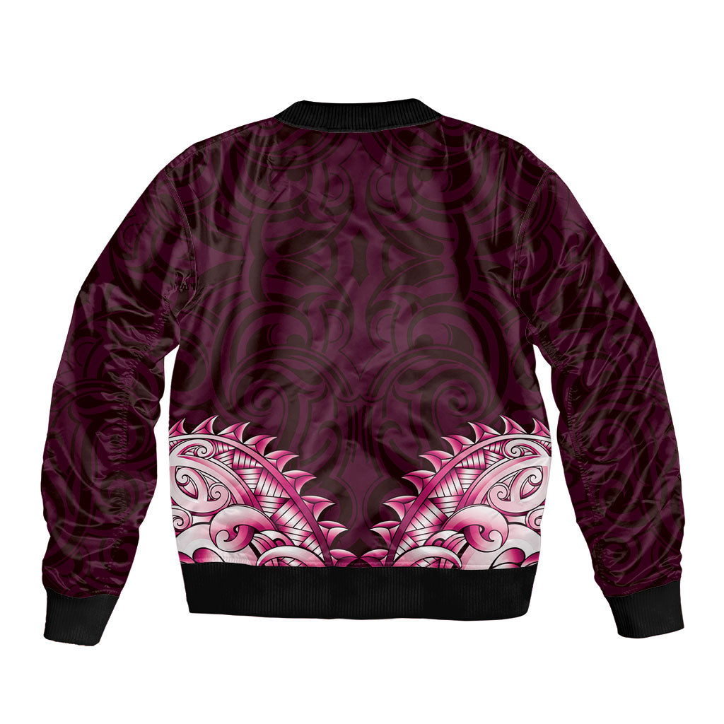 New Zealand Ta Moko Bomber Jacket Aotearoa Maori Chest Tattoo Pink
