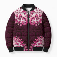 New Zealand Ta Moko Bomber Puffer Jacket Aotearoa Maori Chest Tattoo Pink