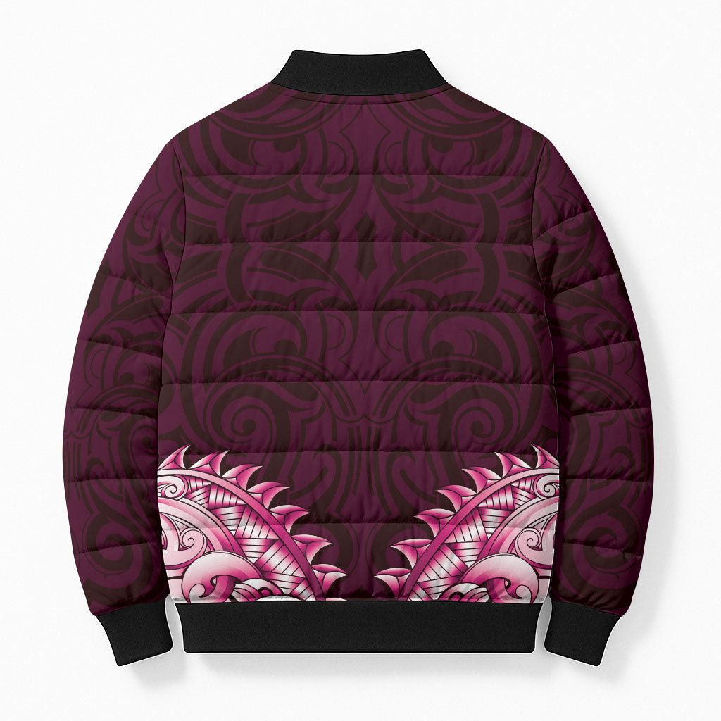 New Zealand Ta Moko Bomber Puffer Jacket Aotearoa Maori Chest Tattoo Pink