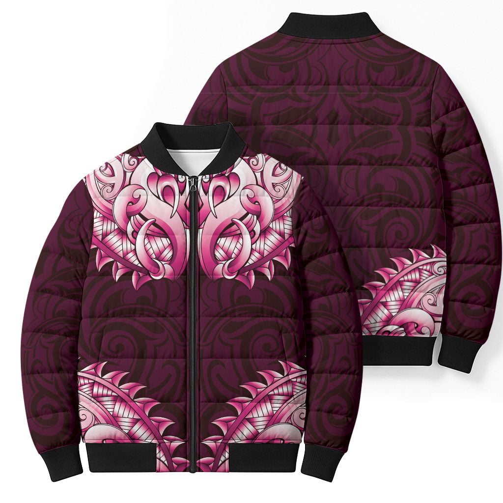 New Zealand Ta Moko Bomber Puffer Jacket Aotearoa Maori Chest Tattoo Pink